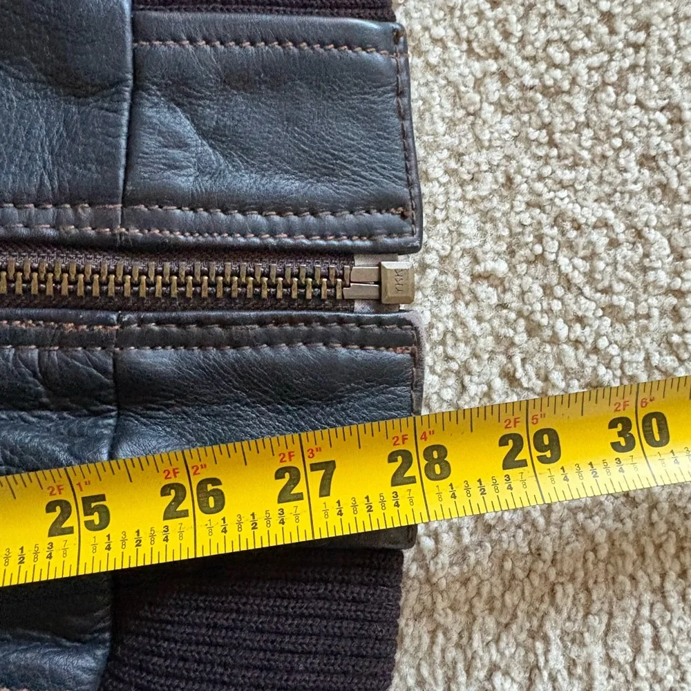 Vintage European Transmission Leather Bomber Jacket Sherpa Collar Men’s Large - Picture 12 of 12